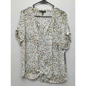 D6 NWT Sara Michelle White Daisy Floral Button Up Blouse Spring Easter Office